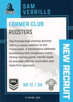 2023 NRL Traders Elite - New Recruit #NR12 Sam Verrills Back